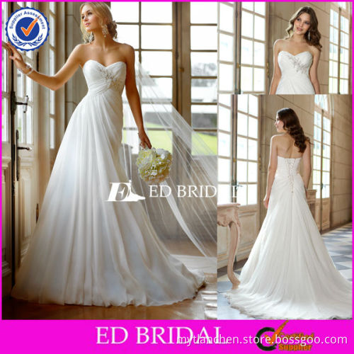 XL053 Elegant Strapless Sweetheart Neckline Dropship Custom Made Court Train Chiffon Wedding Dress